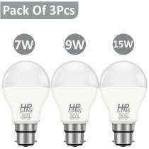HP LED LIGHTING 7, 9, 15 W Cool White B22 3 piece LED Bulbs_0