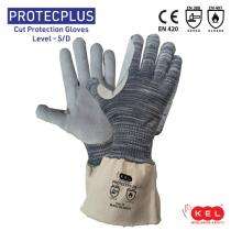 KEL Seamless Knit Cut Protection Leather Safety Gloves Protect Plus 10 inch_0