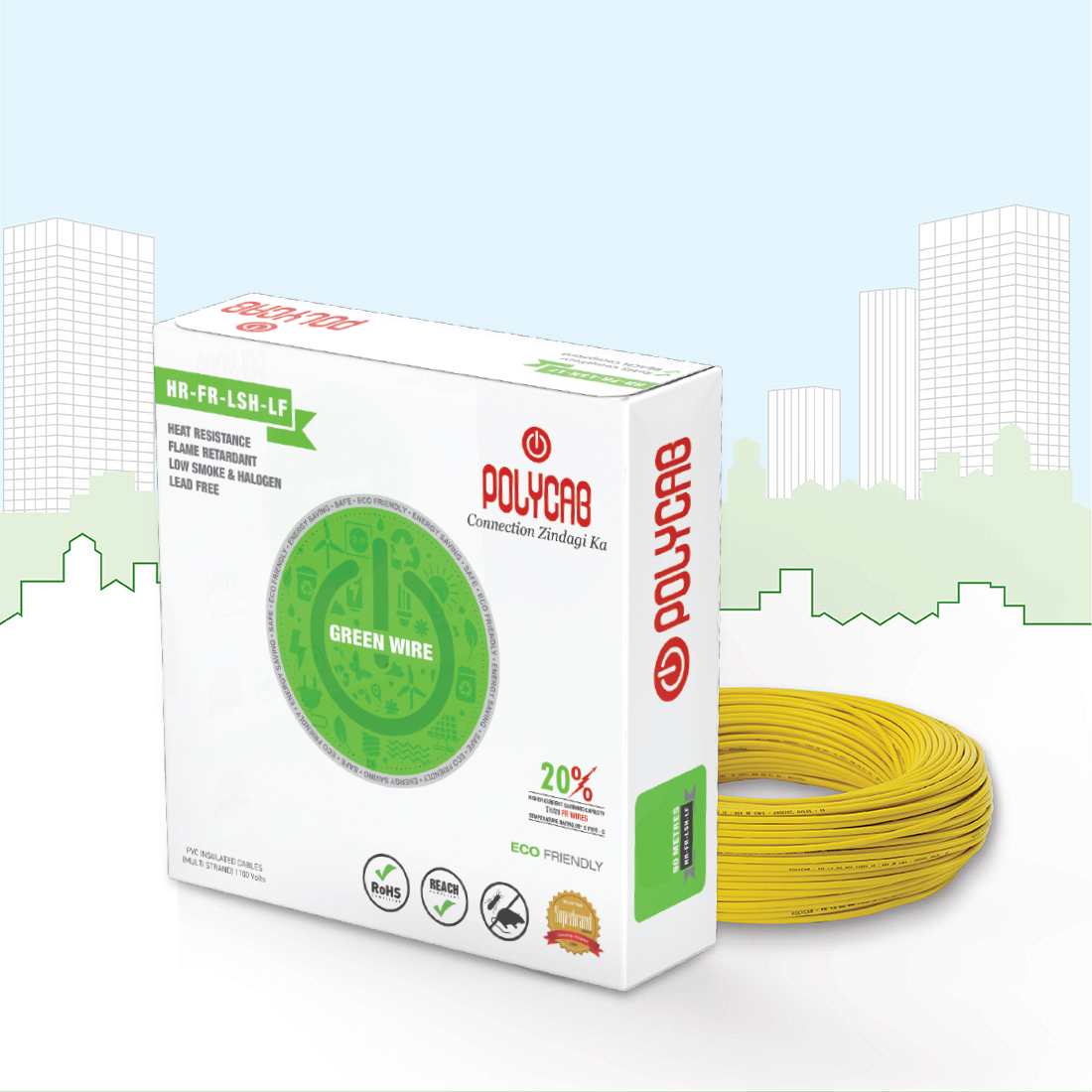 Polycab 1 sqmm Stranded Electric Wire Yellow 90 m_4