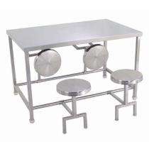 Stainless Steel 4 Seater Canteen Dining Table Fixed Chair Silver_0