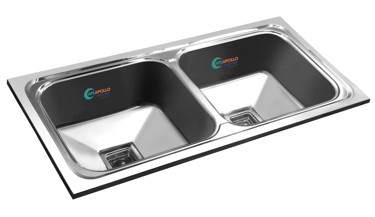 APL APOLLO Stainless Steel Kitchen Sink Double Bowl Edge Series 45 x 20 x 10 inch_0