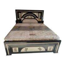 Neem Wood Platform Queen Size Bed 72 x 70.4 x 20 inch Black and White_0