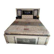 Neem Wood Platform Queen Size Bed 72 x 70 x 20 inch Black and White_0