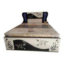 Neem Wood Platform Queen Size Bed 72 x 70.6 x 20 inch Black and White_0
