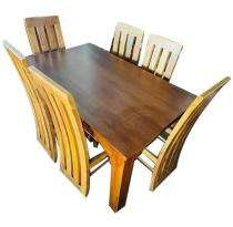 Wooden 6 Seater Traditional Dining Table Set Rectangular Brown_0