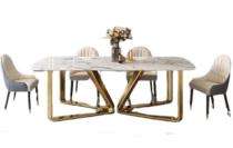 Stainless Steel 4 Seater Modern Dining Table Set Rectangular White_0