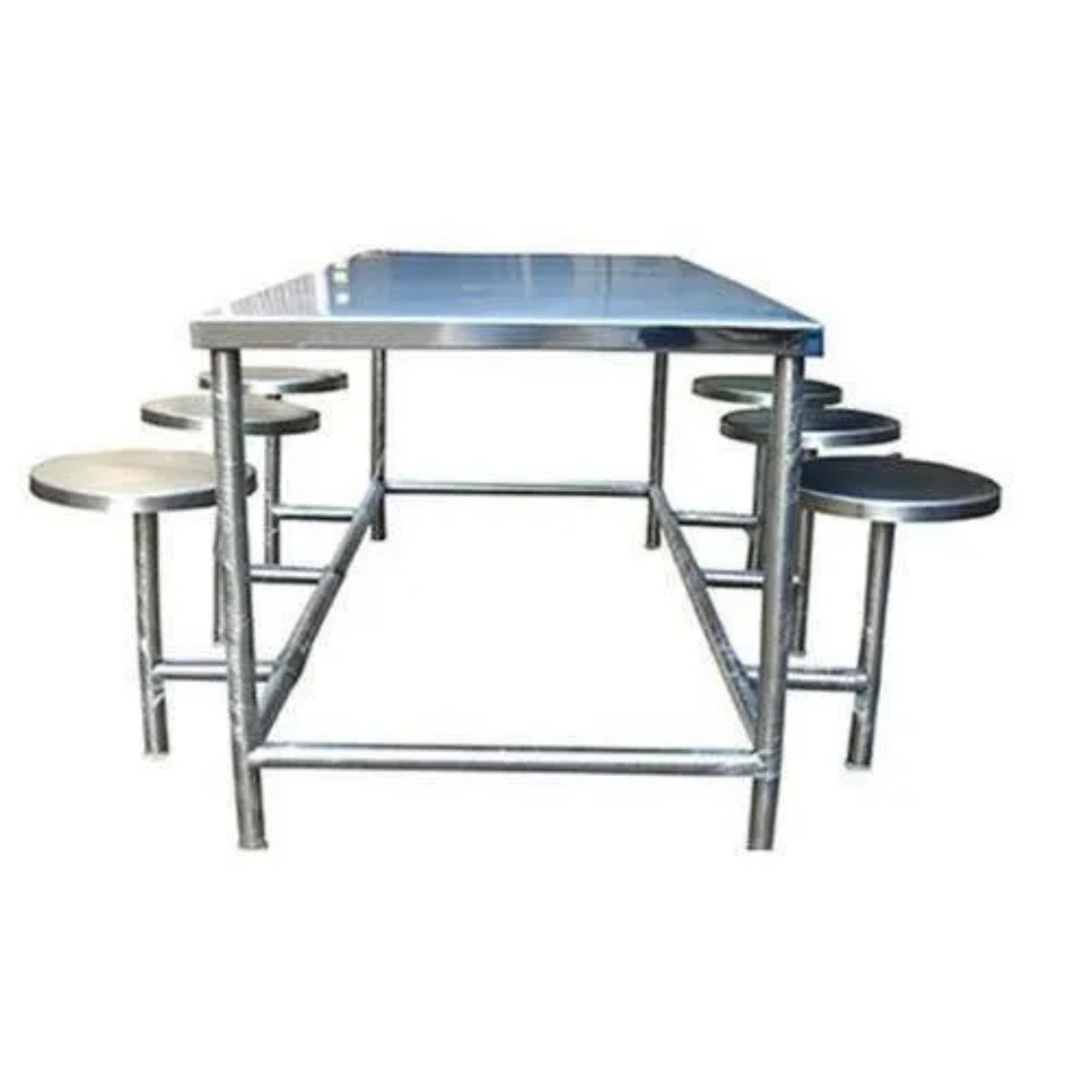 Stainless Steel 6 Seater Canteen Dining Table Fixed Chair Silver_0