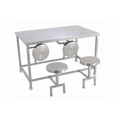 Stainless Steel 4 Seater Canteen Dining Table Folding Chair Silver_0