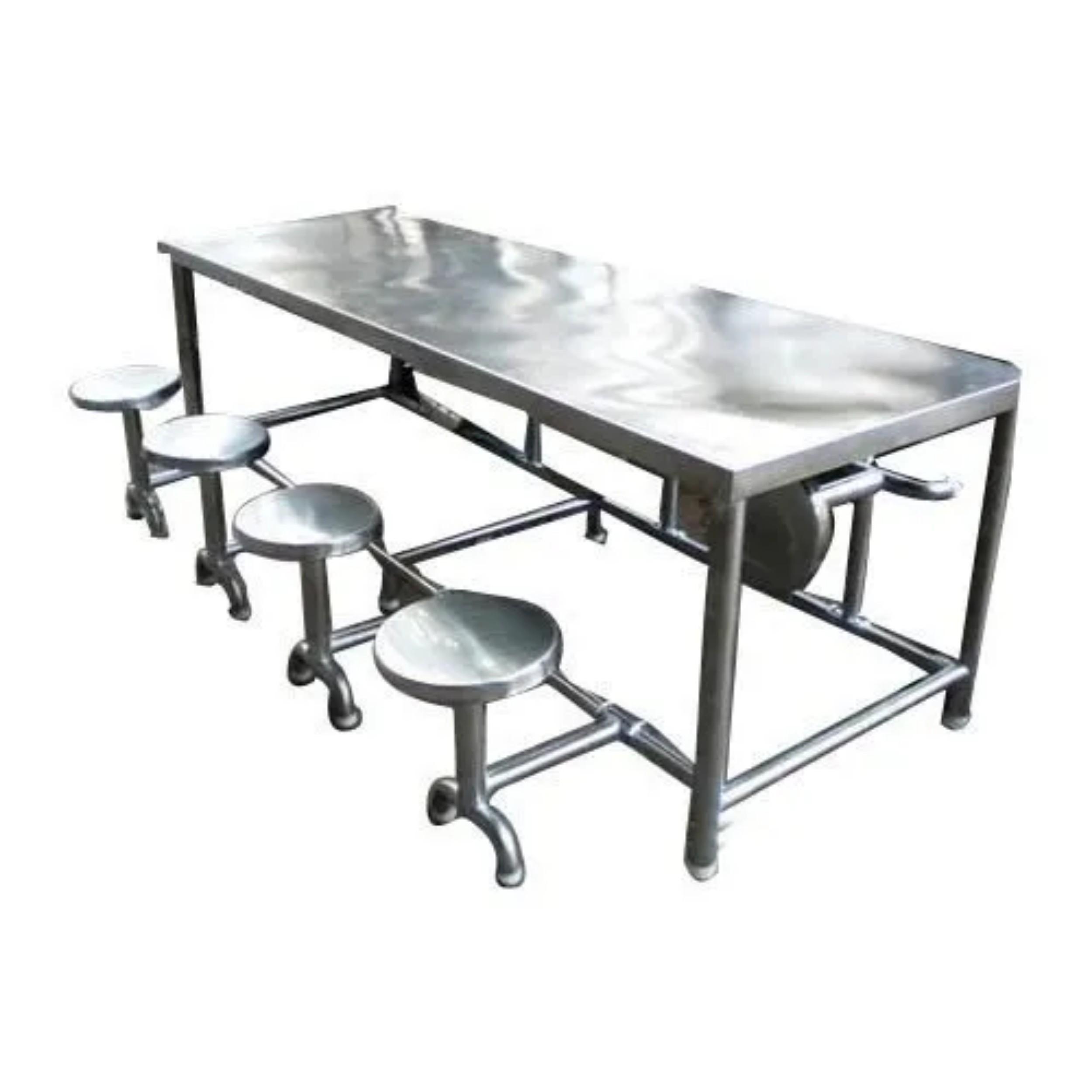 Stainless Steel 8 Seater Canteen Dining Table Folding Chair Silver_0