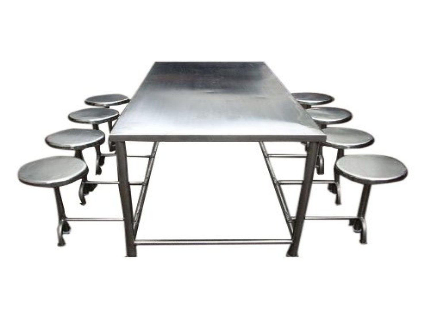 Stainless Steel 8 Seater Canteen Dining Table Fixed Chair Silver_0