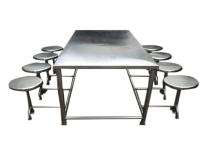 Stainless Steel 8 Seater Canteen Dining Table Fixed Chair Silver_0