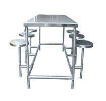 Stainless Steel 6 Seater Canteen Dining Table Fixed Chair Silver_0