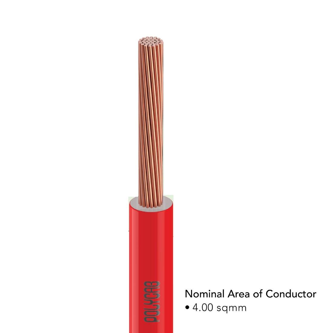 Polycab 4 sqmm Stranded Electric Wire Red 90 m_2