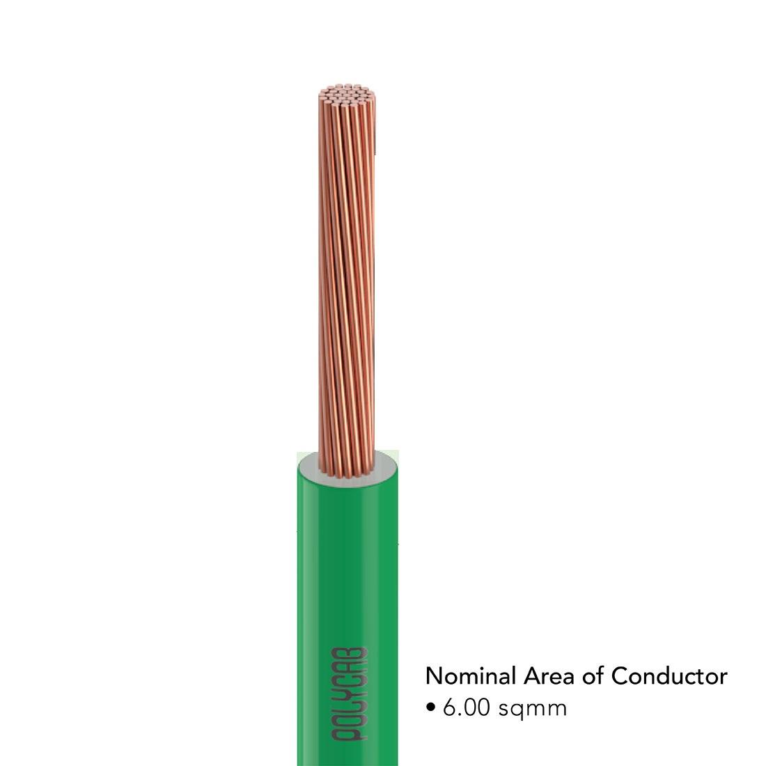 Polycab 6 sqmm Stranded Electric Wire Green 90 m_1