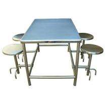 Stainless Steel 4 Seater Canteen Dining Table Folding Chair Silver_0