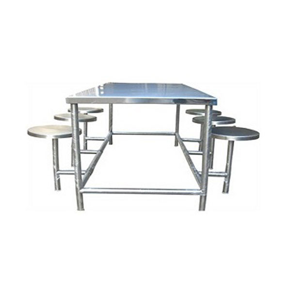 Neeman Stainless Steel 6 Seater Canteen Dining Table Fixed Chair Silver_0