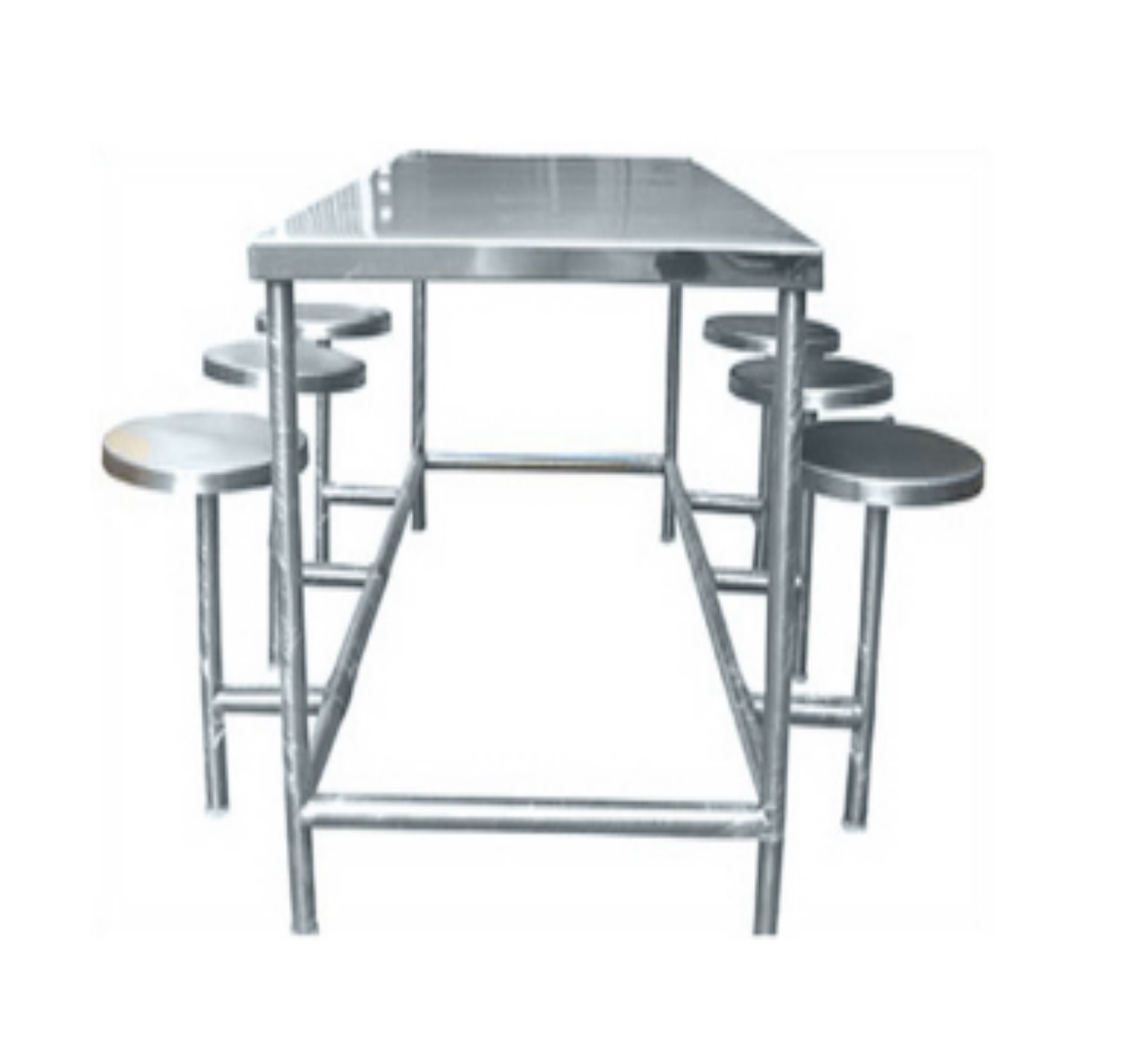 Stainless Steel 6 Seater Canteen Dining Table Fixed Chair Silver_0