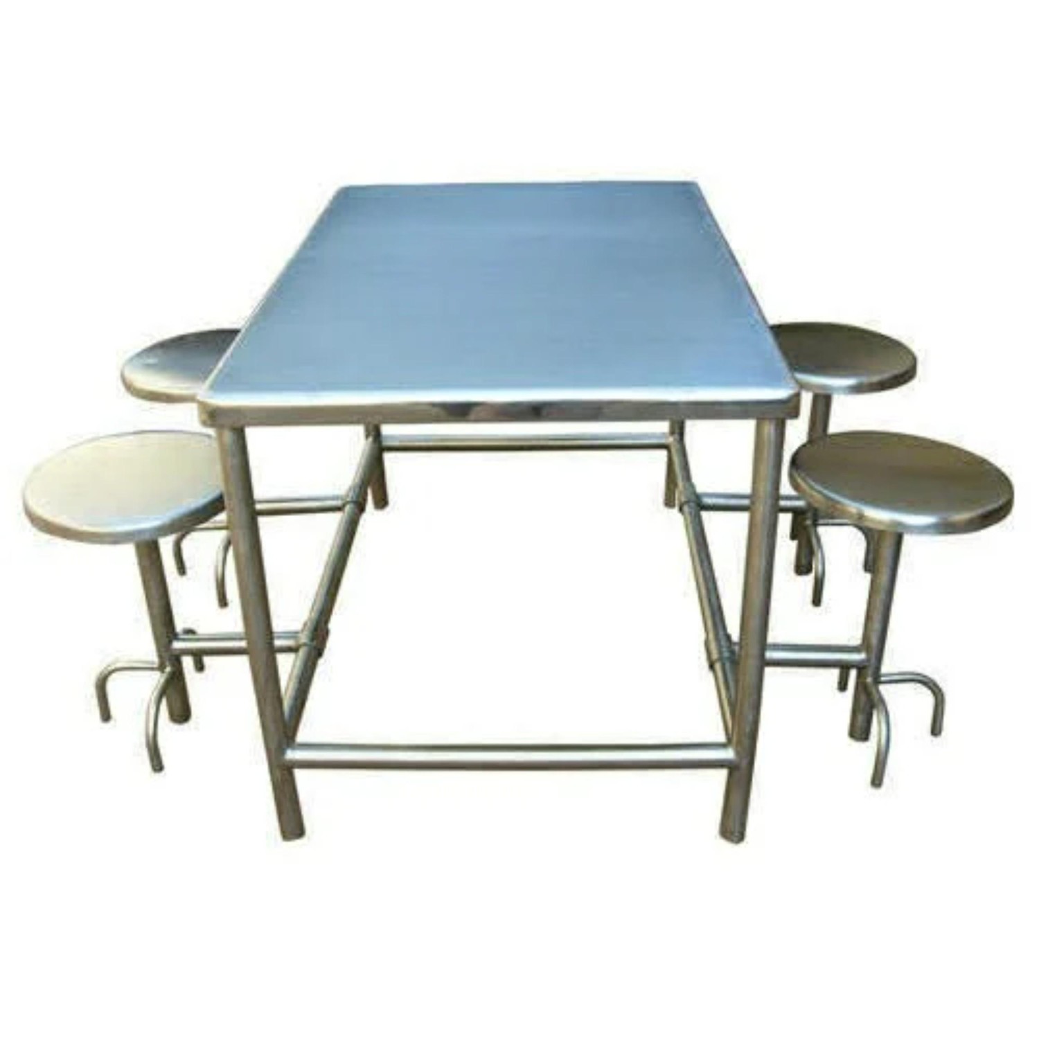 Stainless Steel 4 Seater Canteen Dining Table Fixed Chair Silver_0