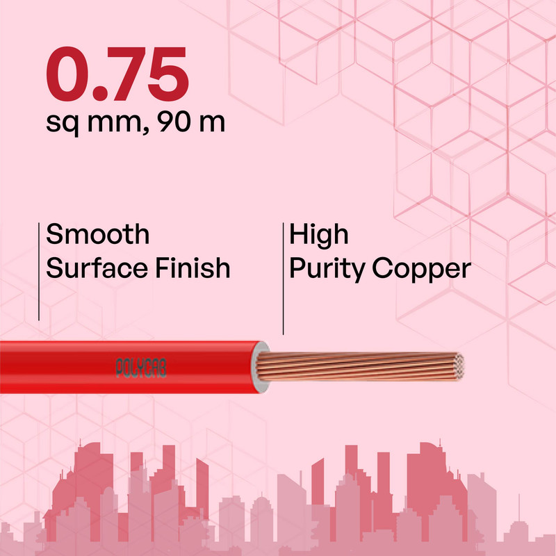 Polycab 0.75 sqmm FRLF Optima+ Electric Wire Red 90 m_1