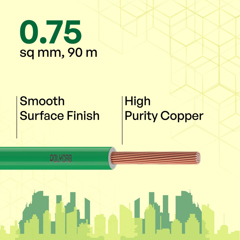Polycab 0.75 sqmm FRLF Optima+ Electric Wire Green 90 m_1