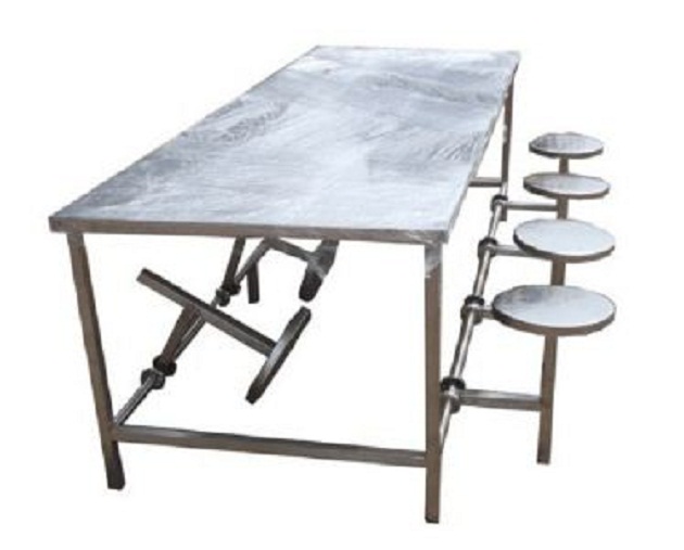 Stainless Steel 8 Seater Canteen Dining Table Folding Chair Silver_0