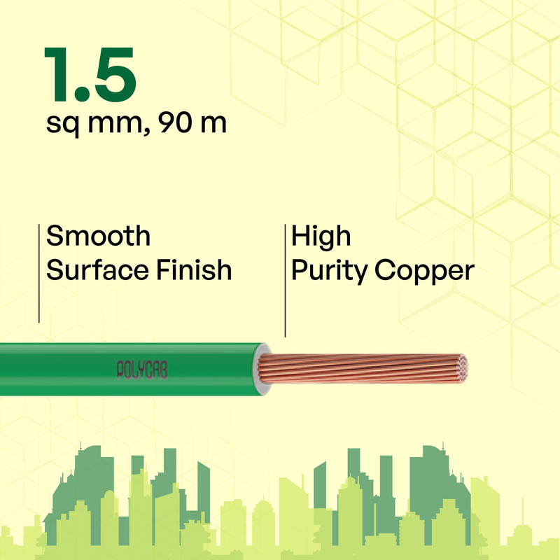 Polycab 1.5 sqmm Optima+ FRLF Electric Wire Green 90 m_1