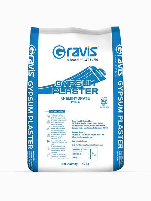 L&T Sufin Brand - Gravis Hemihydrate Type-A Building Gypsum Plasters 40 kg White_1