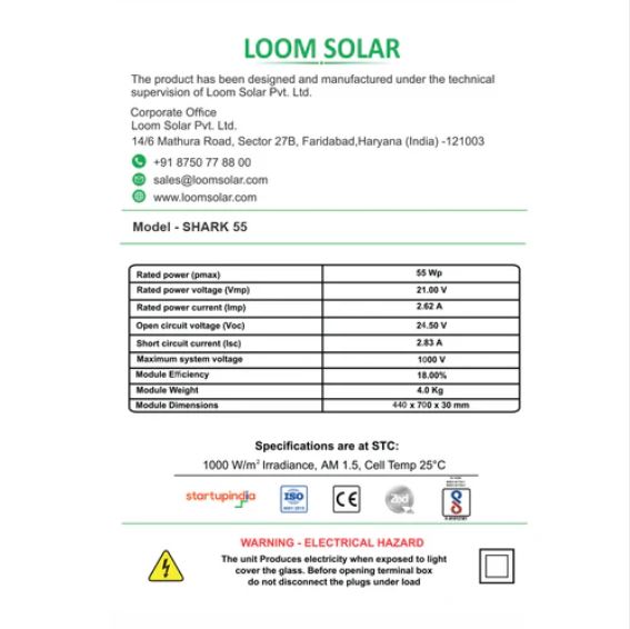 LOOM SOLAR 55 W 36 Mono PERC Solar Panel_4