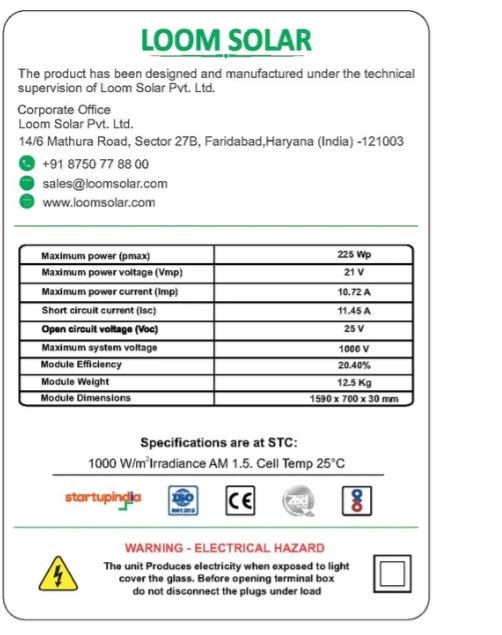 LOOM SOLAR 225 W 72 Mono PERC Solar Panel_1