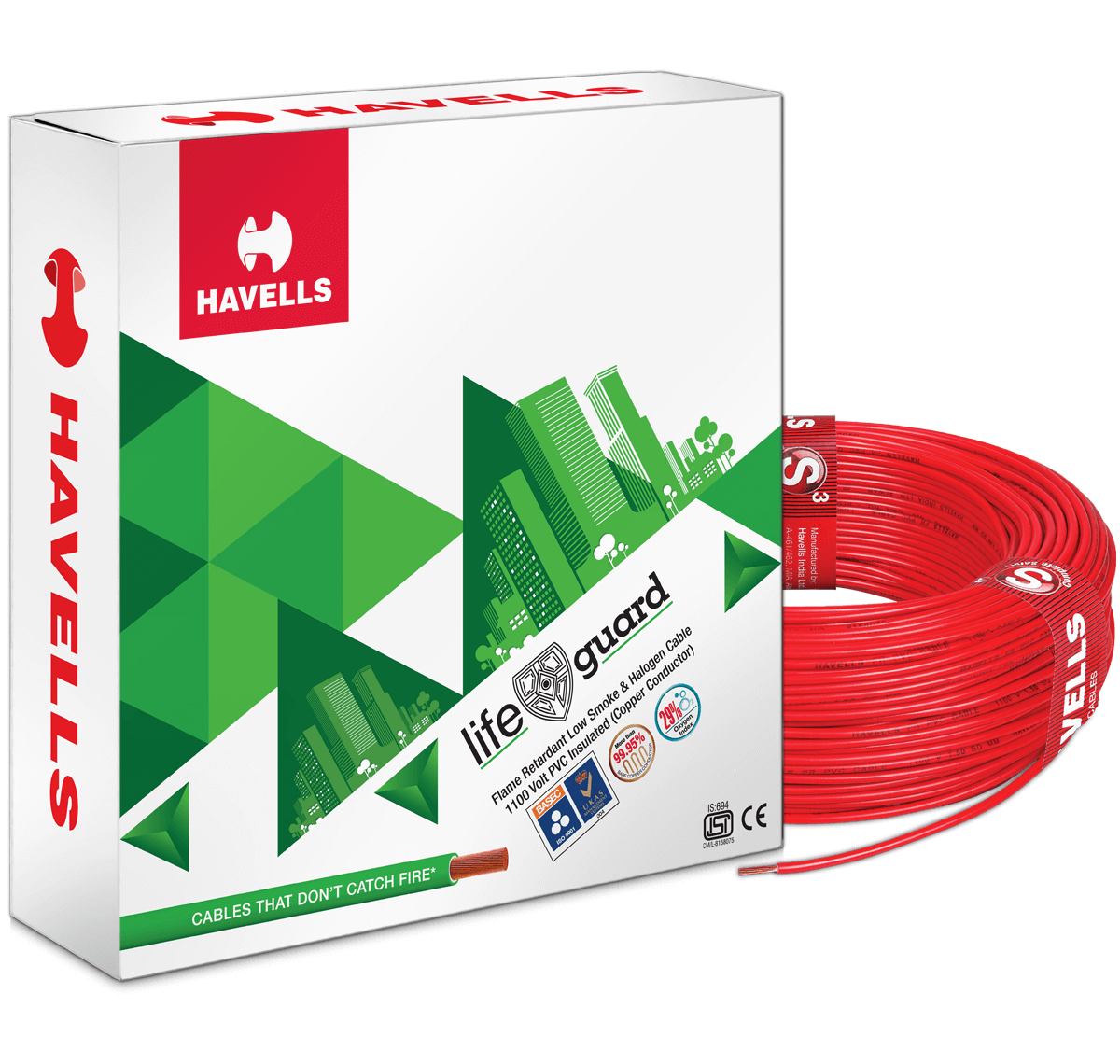 HAVELLS 1 sqmm Life Guard FRLSH Electric Wire Red 90 m_0