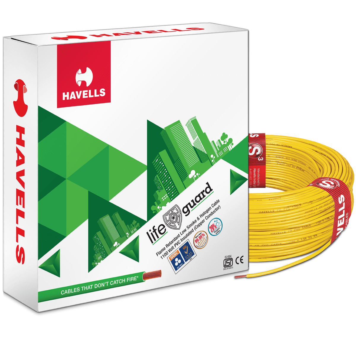 HAVELLS 1 sqmm Life Guard FRLSH Electric Wire Yellow 90 m_0
