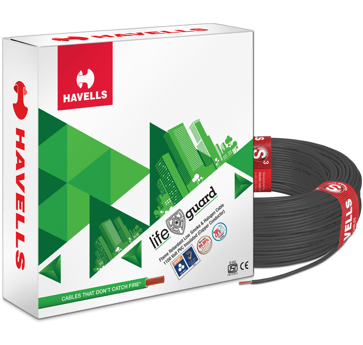 HAVELLS 1 sqmm Life Guard FRLSH Electric Wire Black 180 m_0