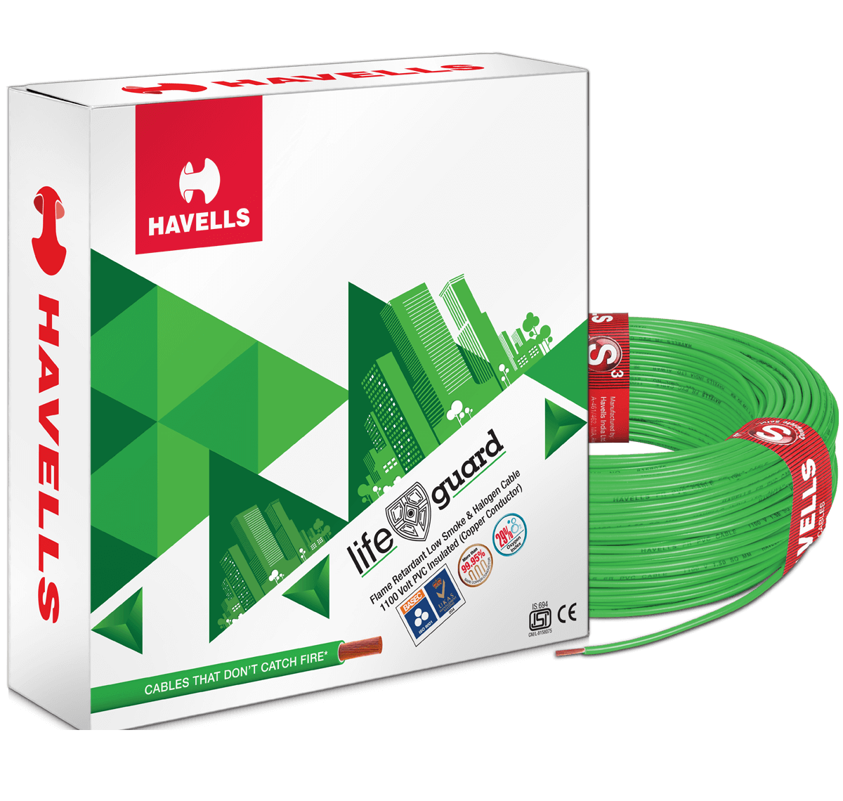 HAVELLS 1 sqmm Life Guard FRLSH Electric Wire Green 180 m_0